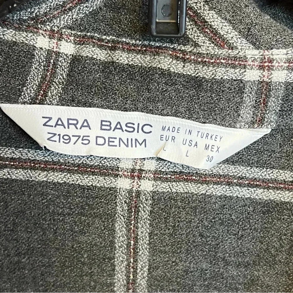 Women's pre-worn Zara Basic Z1975 Denim Large gray button up plaid Metallic stri - Picture 3 of 9